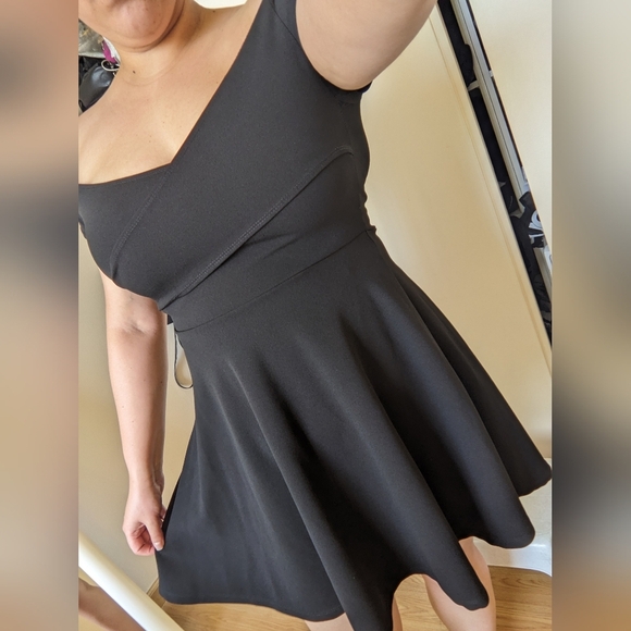 Black Over the Shoulder Mini  Dress - Picture 1 of 8